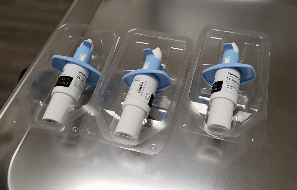 Three Spravato nasal sprays covered by Medicaid in Ohio in packaging on a table